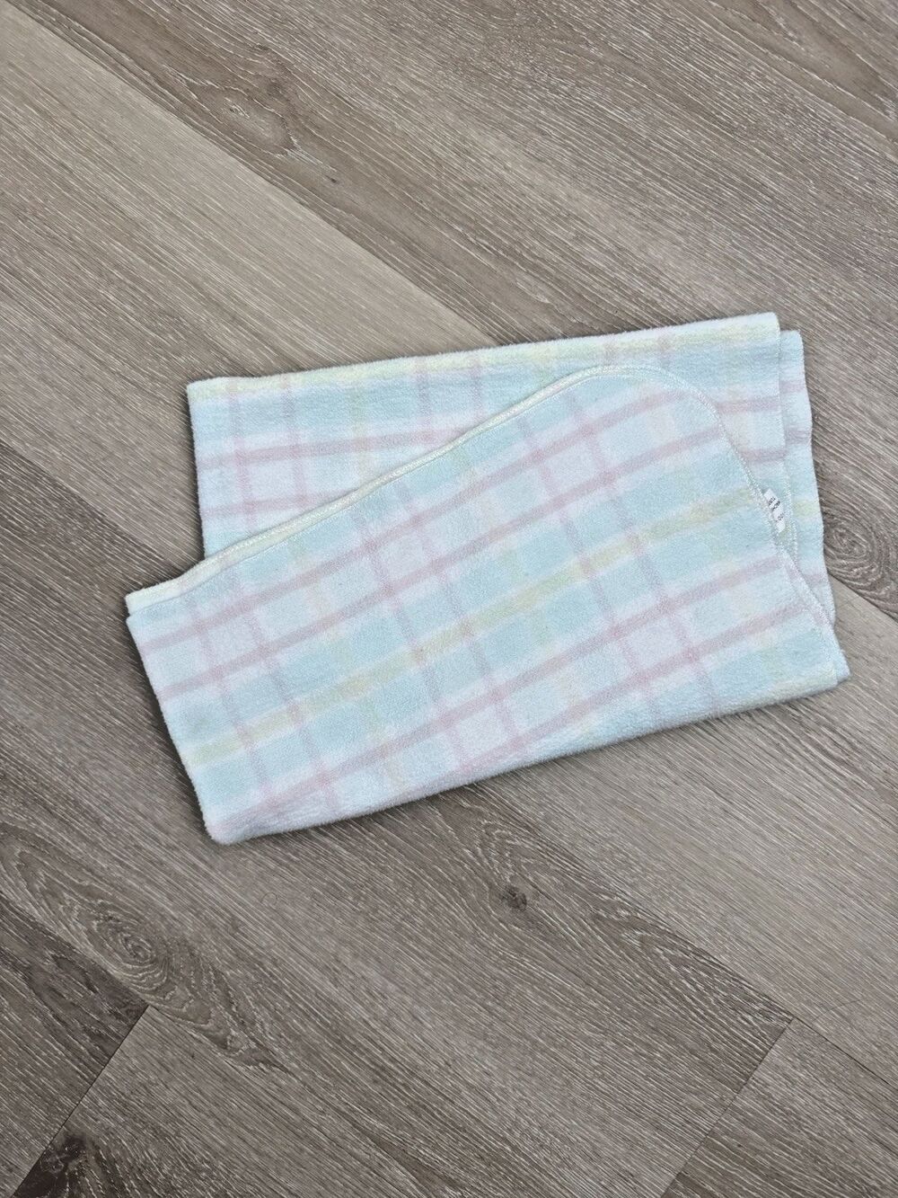 Vtg Carters Pink Blue Yellow Plaid Stripes Baby Blanket 100% Cotton Receiving